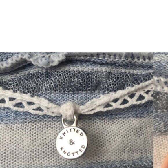 NWOT Knitted & Knotted Blue Lace Crochet Round Hem Ruffle Open Front Cardigan S - Picture 14 of 16